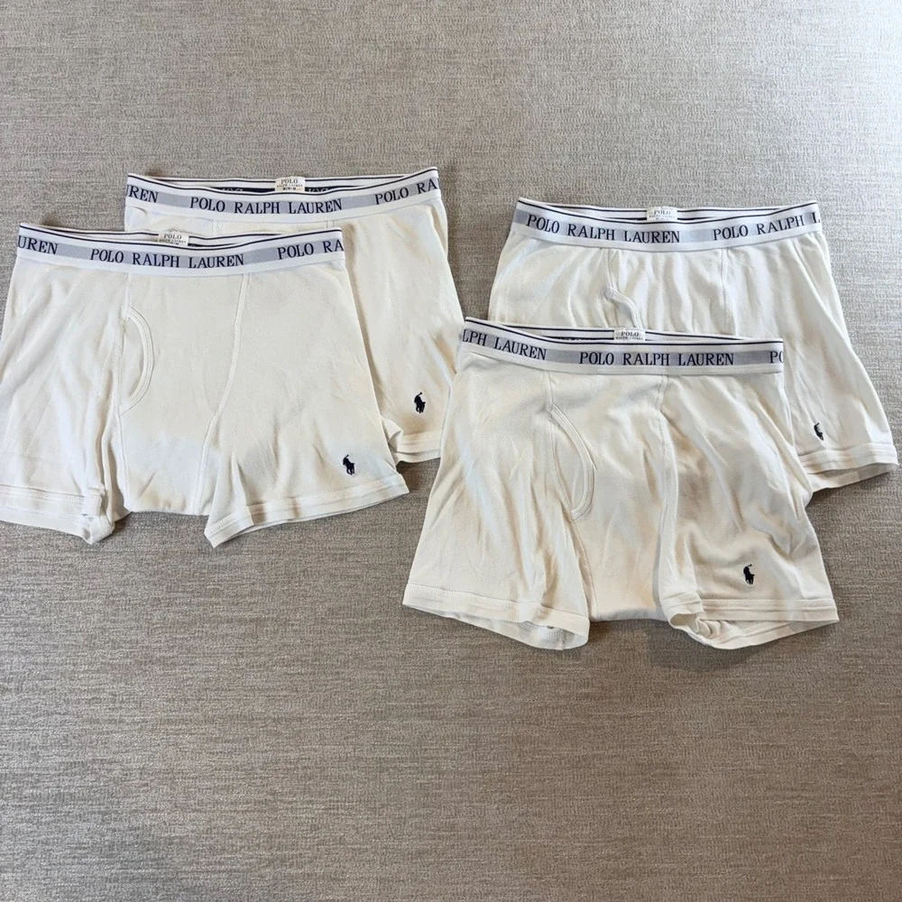 NEW Polo Ralph Lauren Mens Classic Fit White Cotton Boxer Briefs 4 Pack Med NWOT